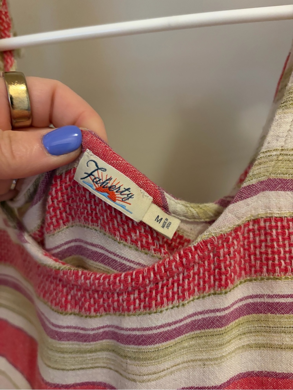 Faherty Pink, Cream & Olive Striped Tie-Shoulder Maxi Dress - Picture 3 of 7